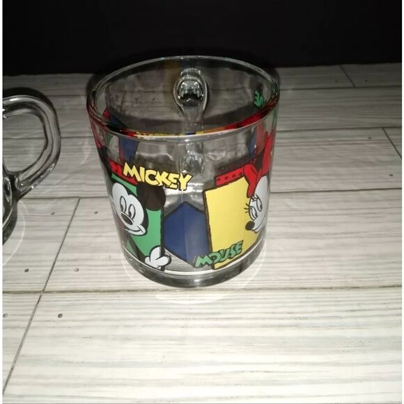Vtg Disney Mickey & Minnie Mouse Collector Coffee Mugs Glass Cup Anchor Hocking - Picture 3 of 8